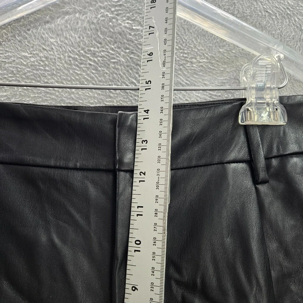INC Women Pants 16 Black Faux Leather Cropped Laser Cut Scallop 24 in Inseam NWT
